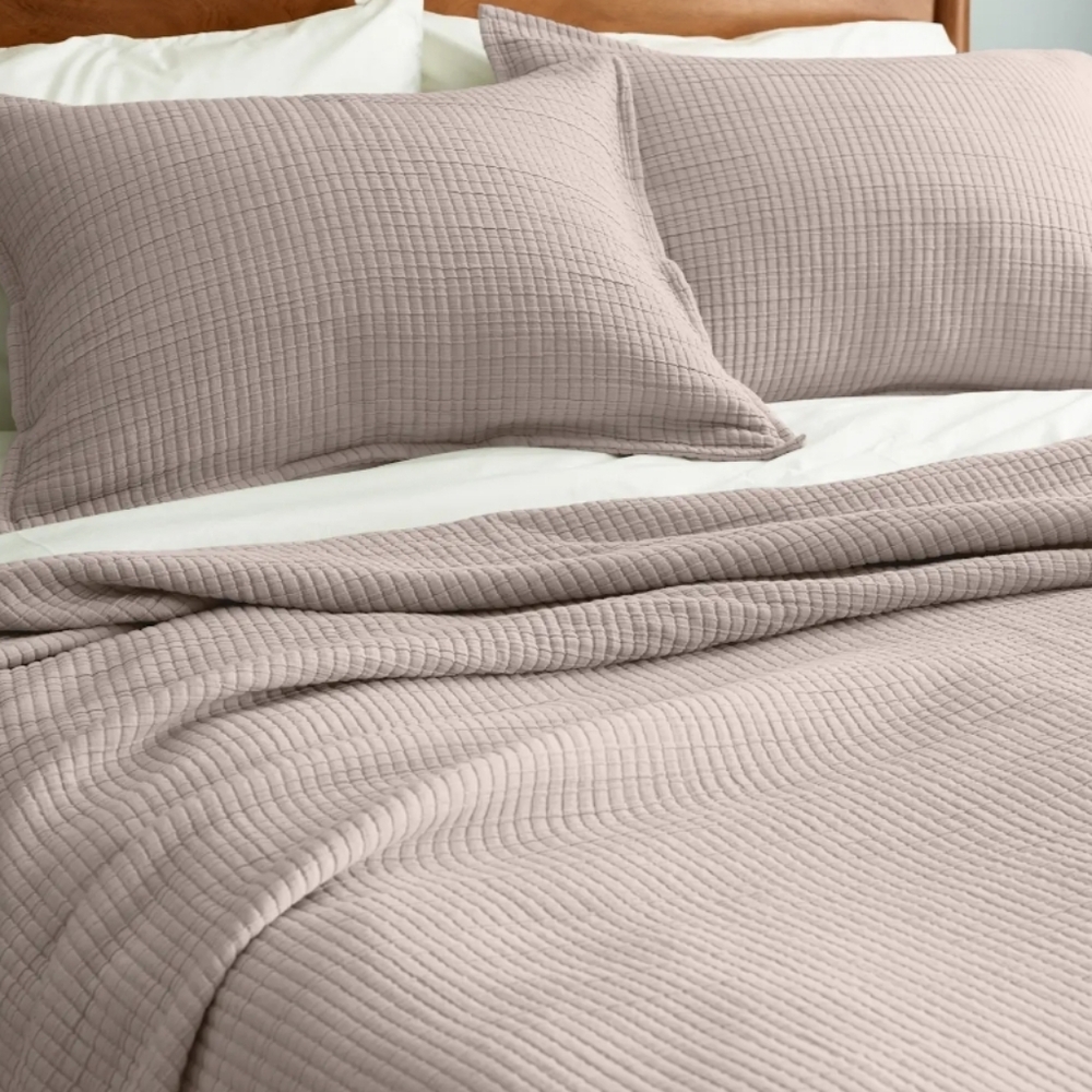 Quince Organic Ribbed Cotton Coverlet Set - 3 pieces - Full/Queen - Sand - Picture 6 of 13